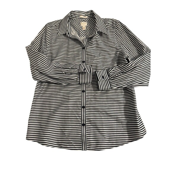 Chicos 1 Blouse Striped Black White Button Down Non Iron Shirt Career Top Preppy - Picture 1 of 9